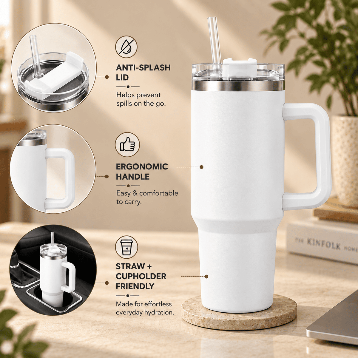 H20 FlowState Stainless Steel Vacuum Insulated Tumbler ( WHITE )