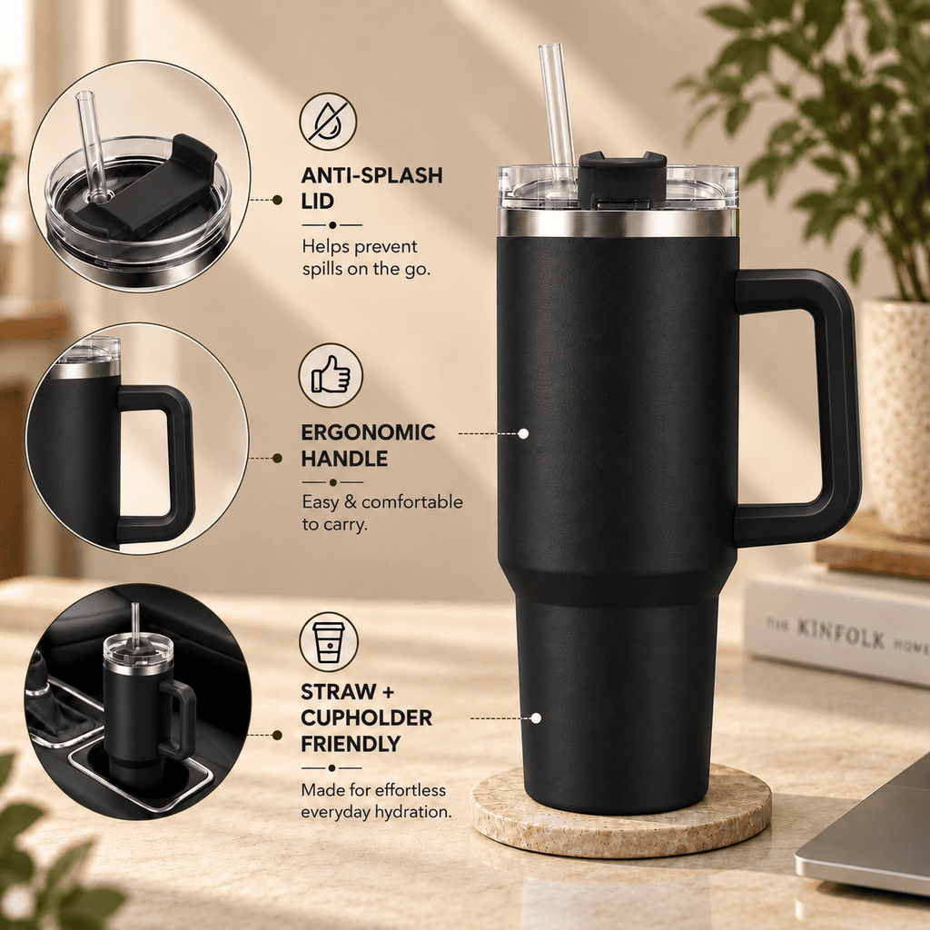 H20 FlowState 40oz Stainless Steel Vacuum Insulated Tumbler ( BLACK )