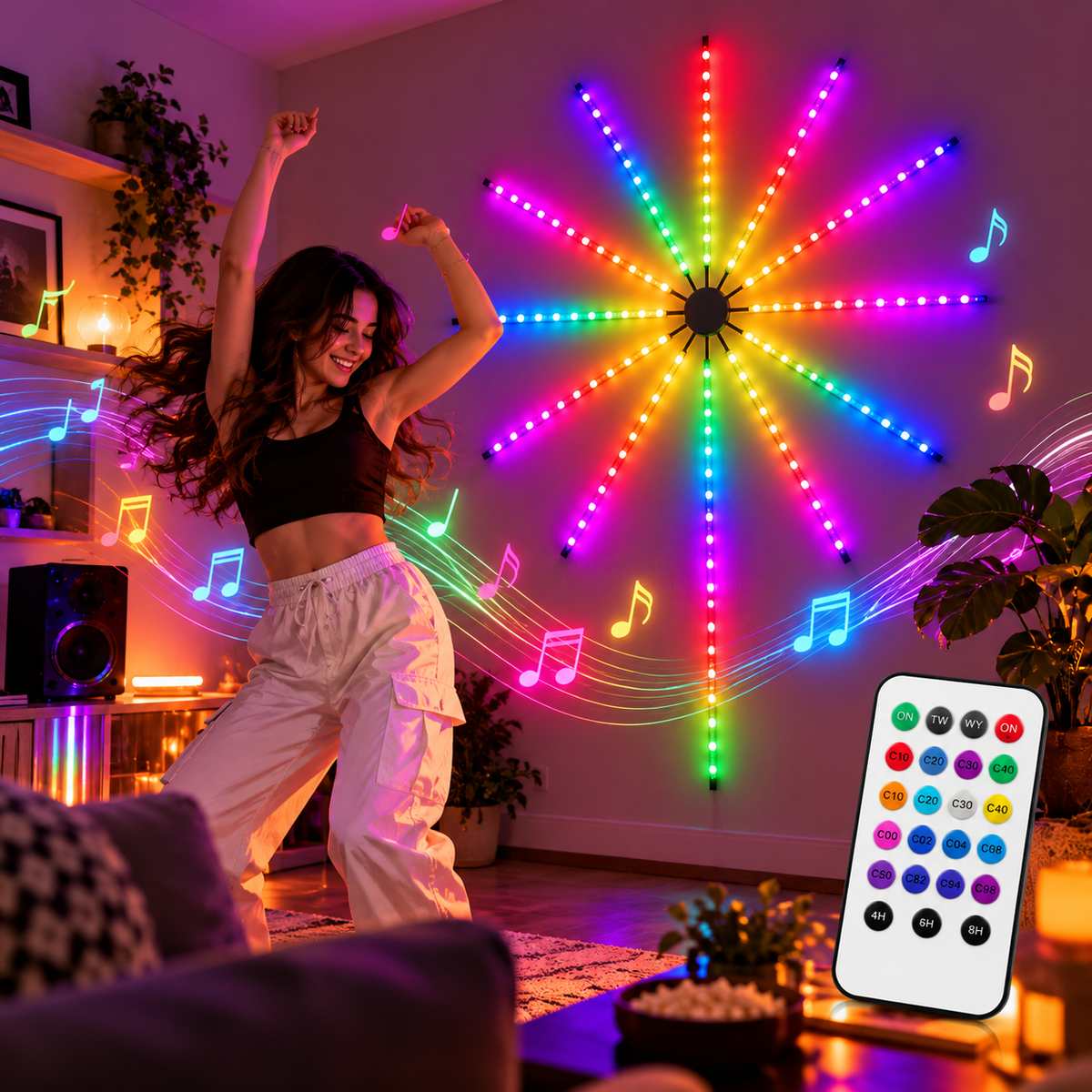 Multicolor Starburst firework  Wall Light with Remote | Decorative RGB Wall Light for Home & Room Decor