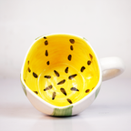 Hand-Painted Green Striped Ceramic Mug | Artistic Coffee & Tea Cup with Yellow Interior
