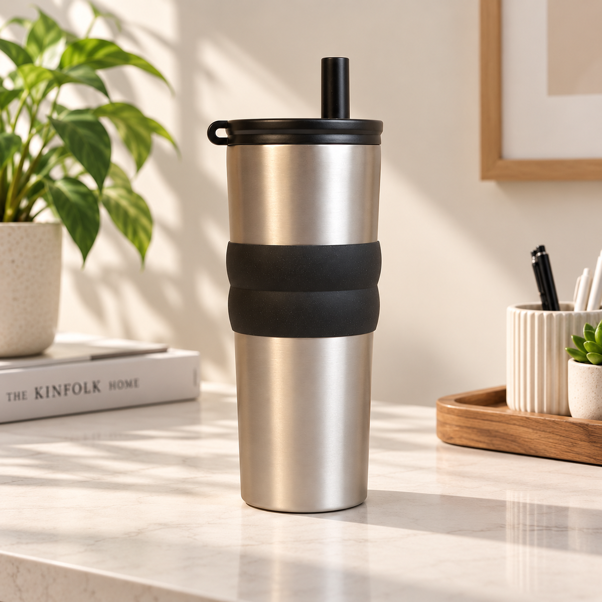 Stainless Steel Travel Tumbler with Straw | 700ml Insulated Reusable Cup for Hot & Cold Drinks