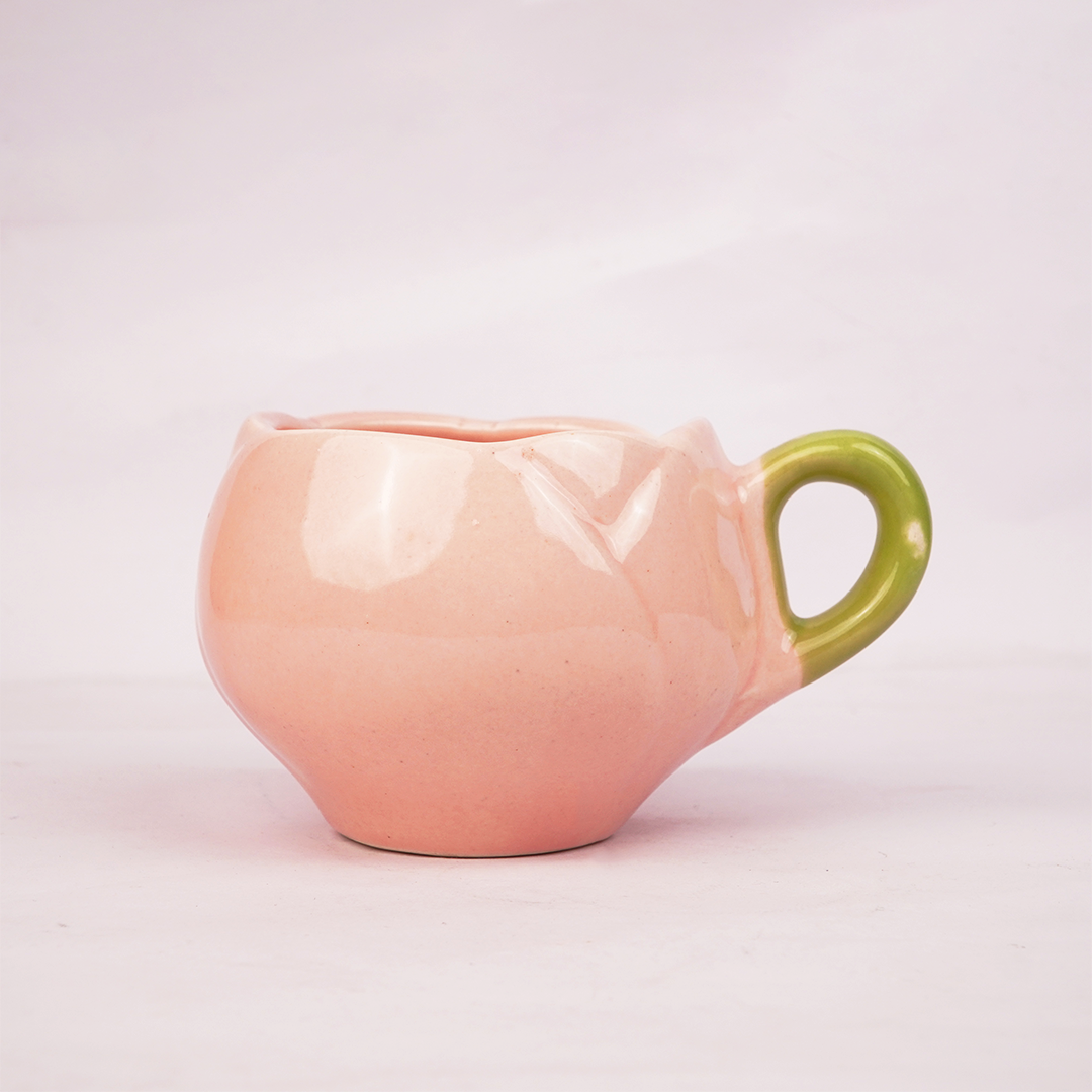 Pastel Pink & Green Ceramic Tea Cup with Saucer – Cute Aesthetic Coffee Mug Set for Home & Office
