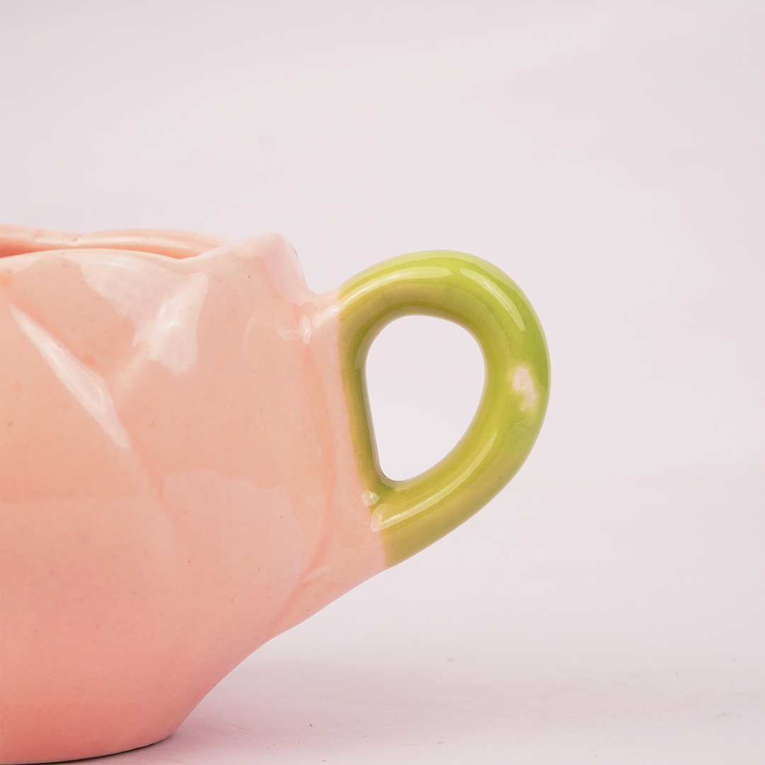 Pastel Pink & Green Ceramic Tea Cup with Saucer – Cute Aesthetic Coffee Mug Set for Home & Office