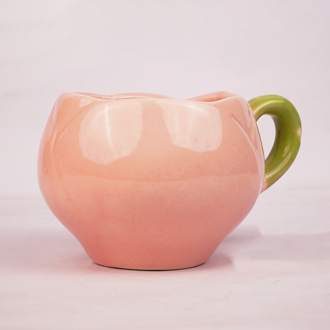 Pastel Pink & Green Ceramic Tea Cup with Saucer – Cute Aesthetic Coffee Mug Set for Home & Office