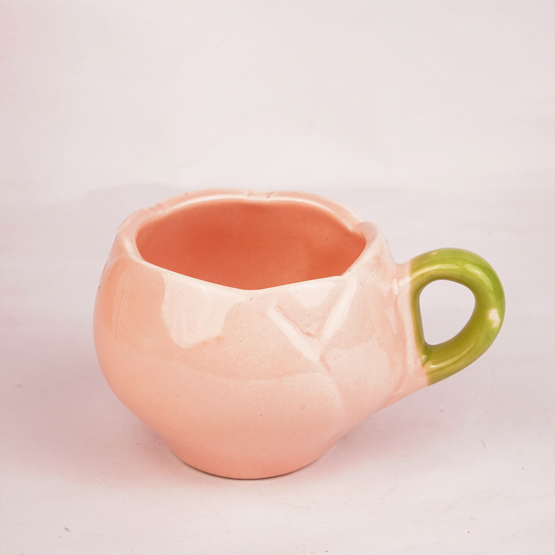 Pastel Pink & Green Ceramic Tea Cup with Saucer – Cute Aesthetic Coffee Mug Set for Home & Office