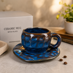 Midnight Blue Ceramic Coffee Cup & Saucer Set