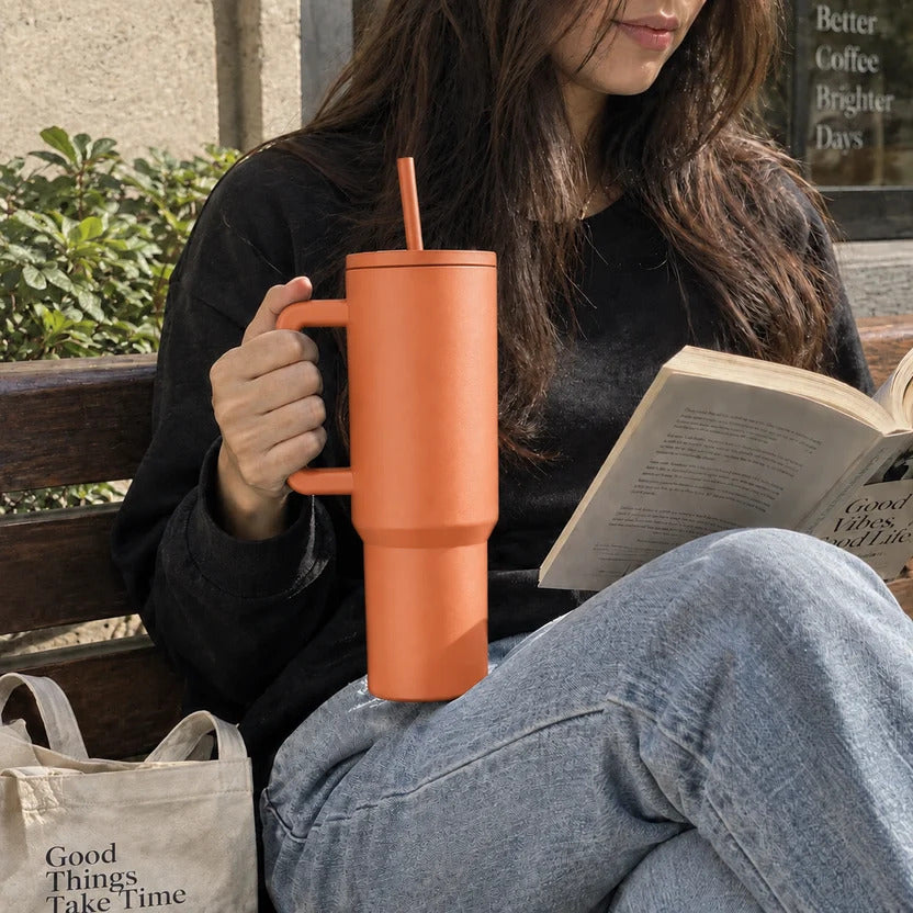 Thirst Trap Stainless Steel Tumbler with Steel Straw (Orange)