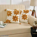 Boho Floral Tufted Cushion Cover Set – Mustard Flower Textured Decorative Throw Pillows Cover Set with Tassels for Sofa, Living Room & Bedroom (Pack of 2)