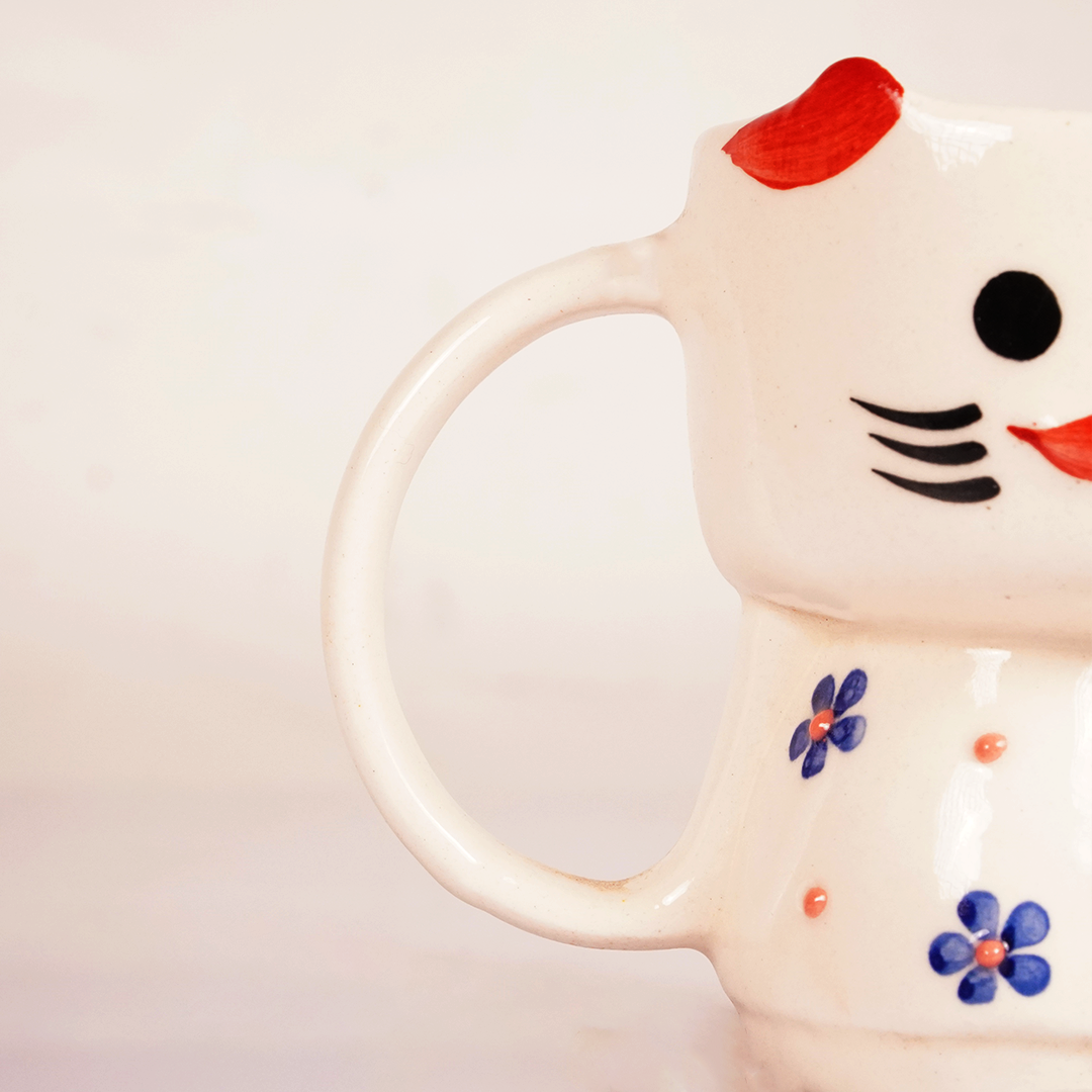 Cute Cat Ceramic Mug with Floral Design – Adorable Aesthetic Coffee Cup for Tea & Coffee