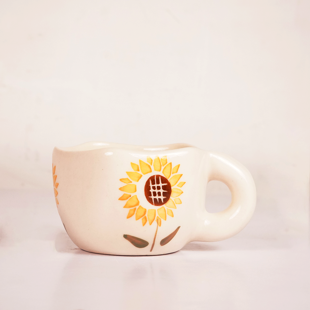 White Ceramic Sunflower Mug – Cute Aesthetic Coffee Cup with Hand-Painted Floral Design