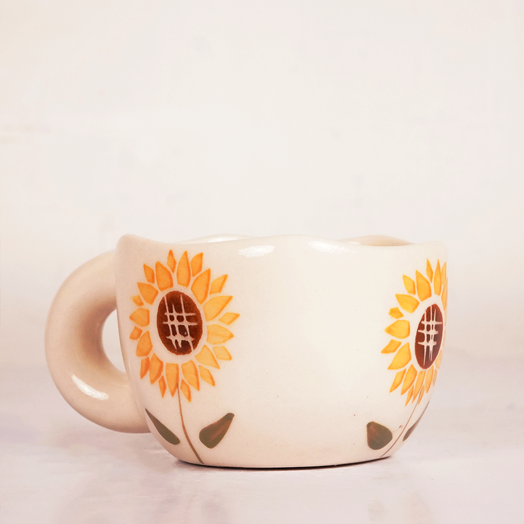 White Ceramic Sunflower Mug – Cute Aesthetic Coffee Cup with Hand-Painted Floral Design