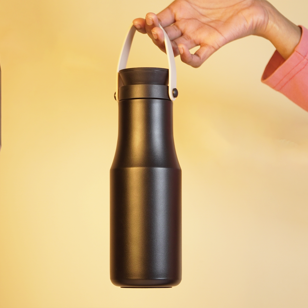 Premium Black Insulated Water Bottle with Carry Handle