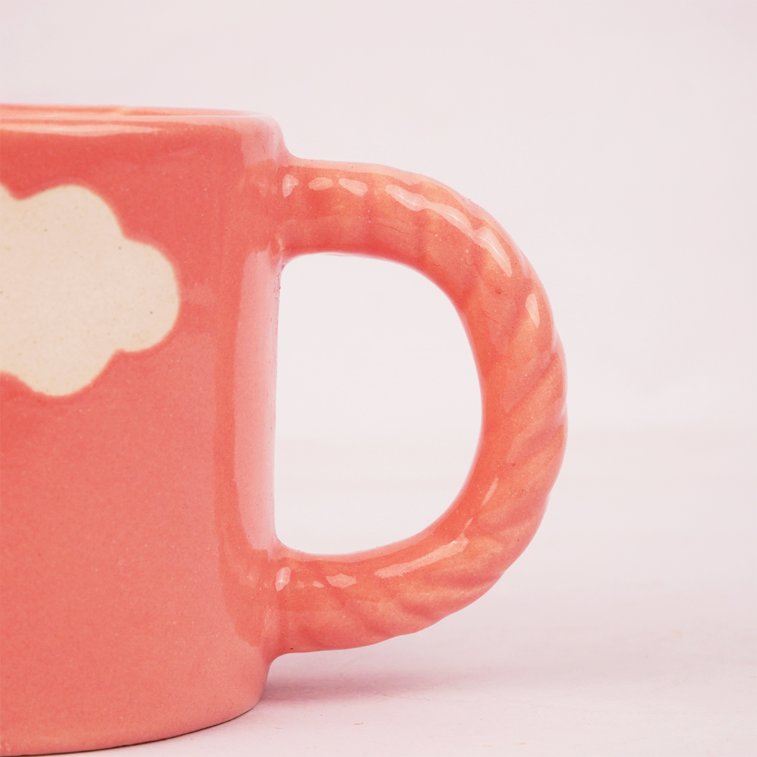 Coral Pink Ceramic Mug with Flower Design – Cute Aesthetic Coffee Cup for Tea, Coffee & Home