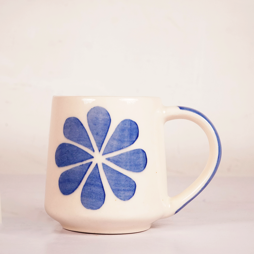 White Ceramic Blue Flower Mug – Hand-Painted Floral Coffee & Tea Cup