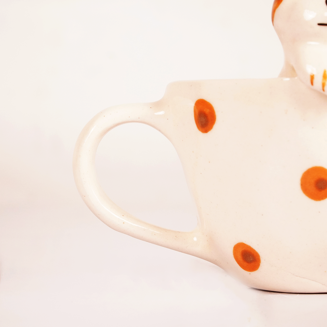 Cute Puppy Ceramic Mug with Orange Polka Dots – Adorable Animal Coffee Cup for Tea & Beverages
