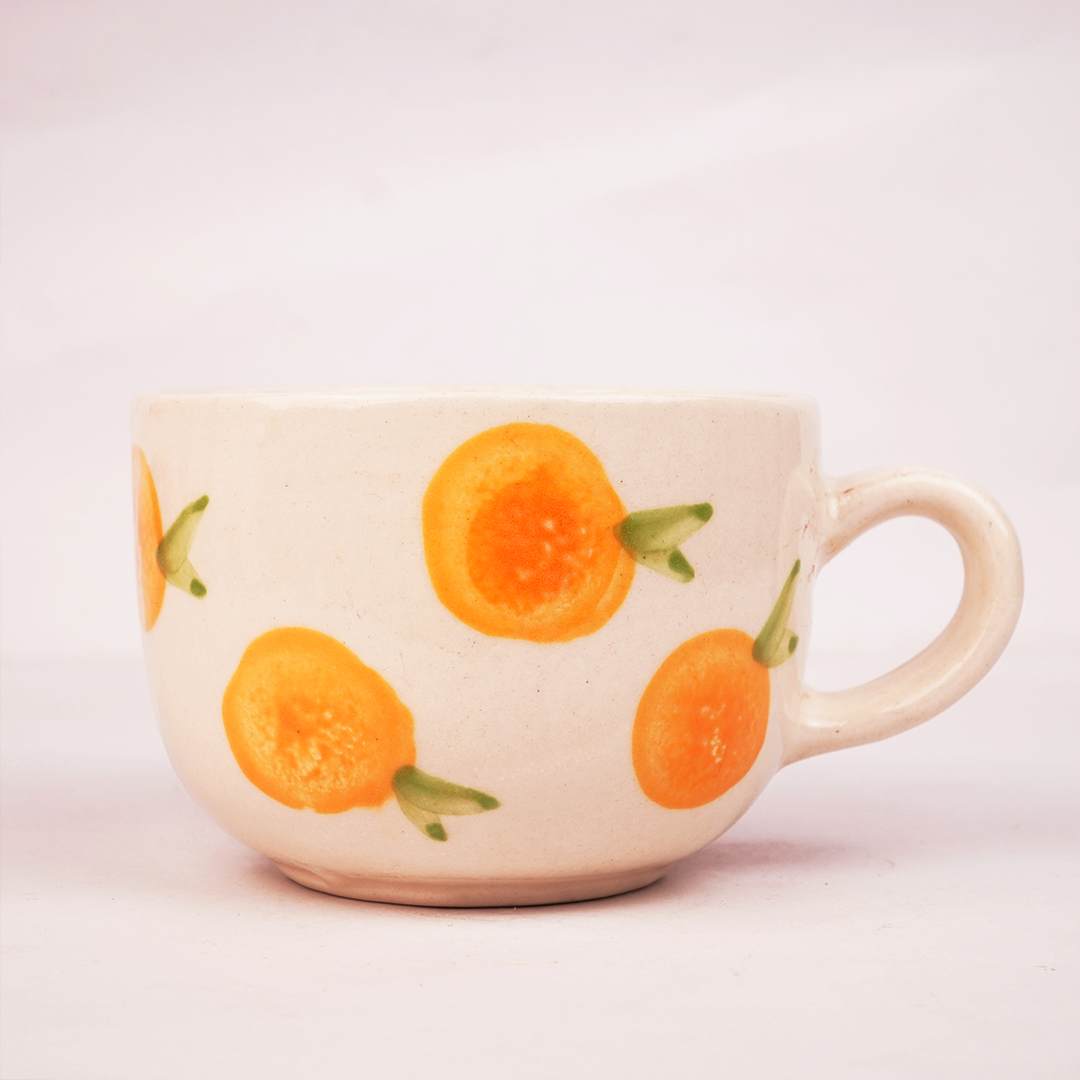 Orange Fruit Print Ceramic Mug – Cute Aesthetic Coffee Cup for Tea, Coffee & Home