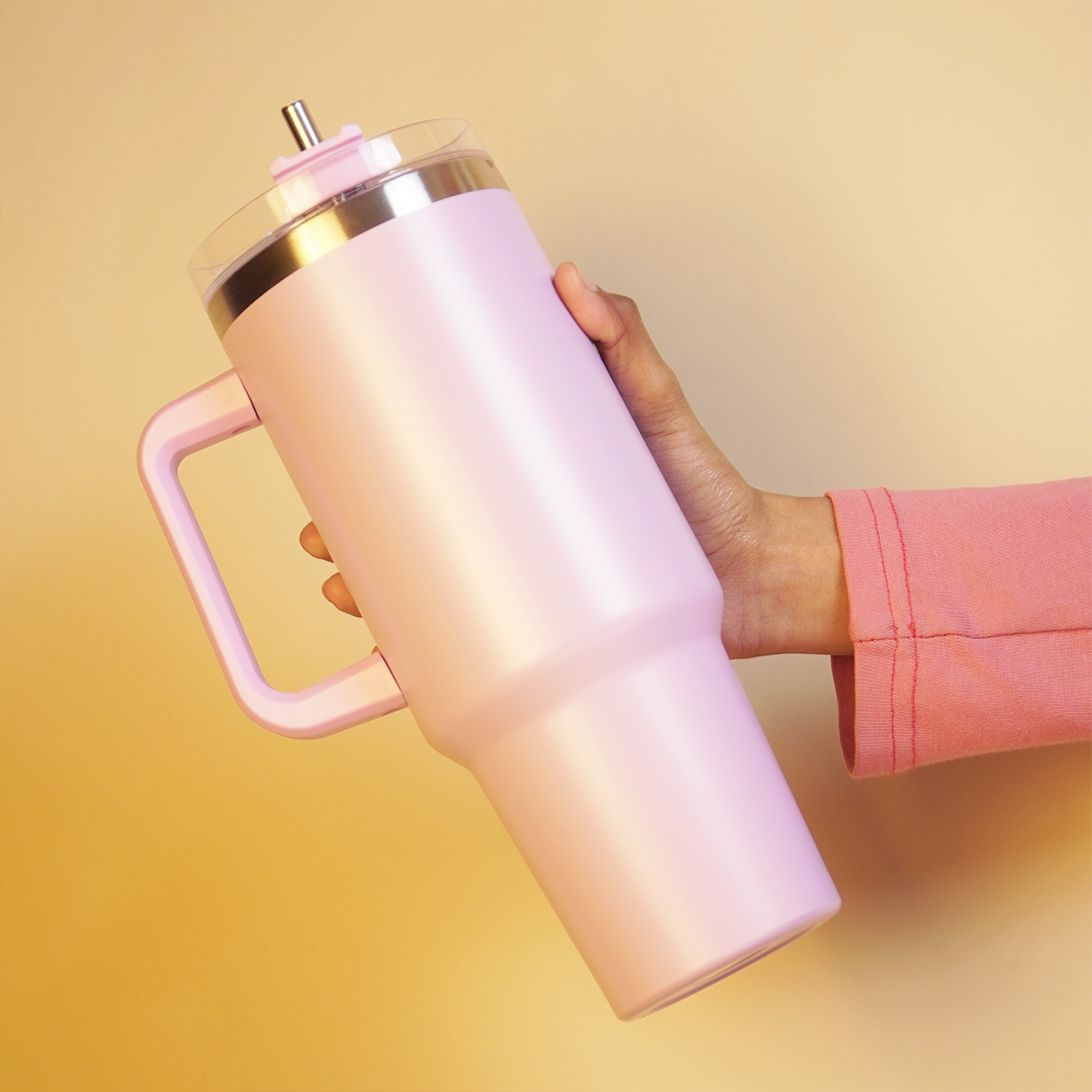 1200ml Pastel Purple Insulated Tumbler with Handle & Straw | Large Capacity Stainless Steel Travel Mug (27cm x 7cm)