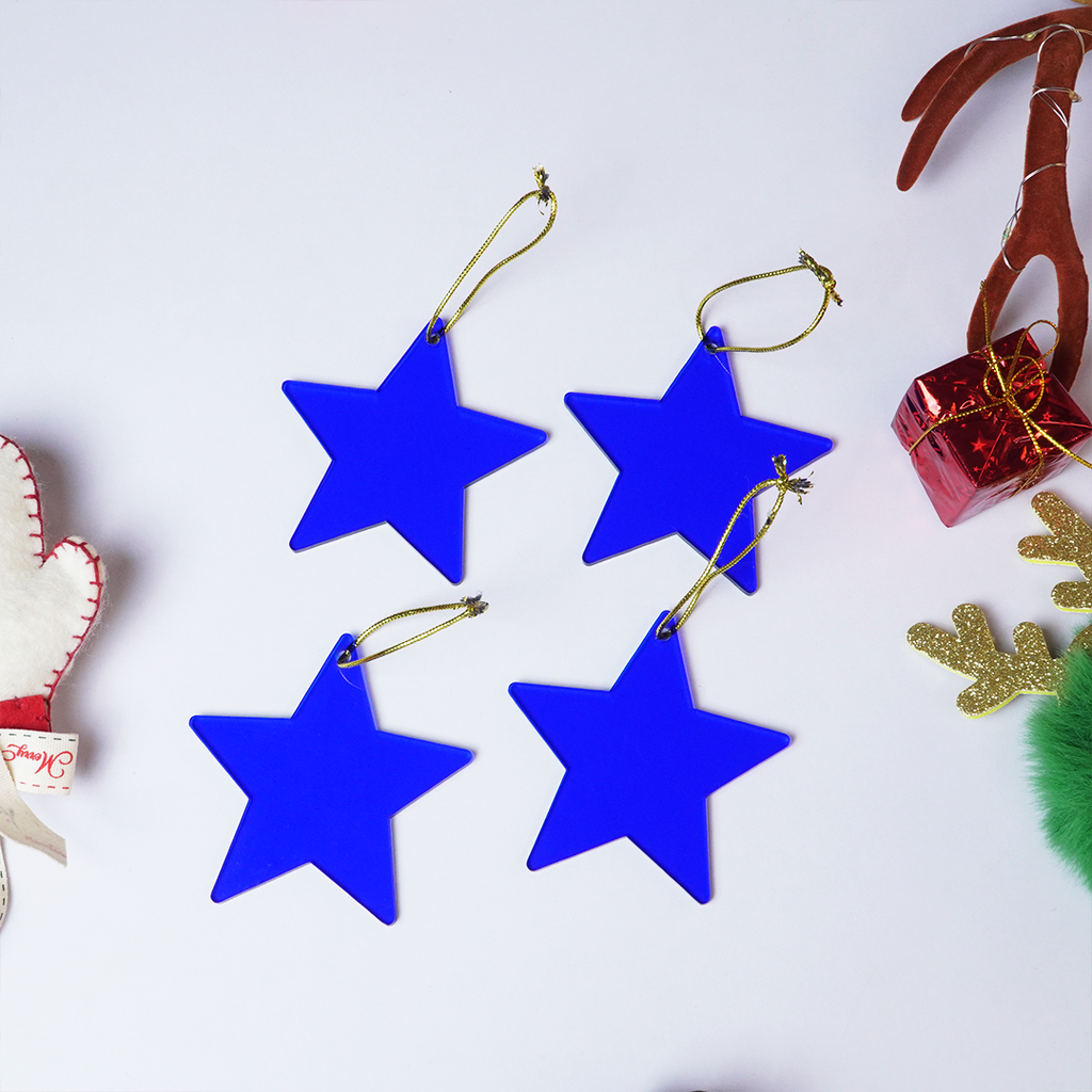 Blue Star designed Christmas Decoration Ornaments- Set of 2