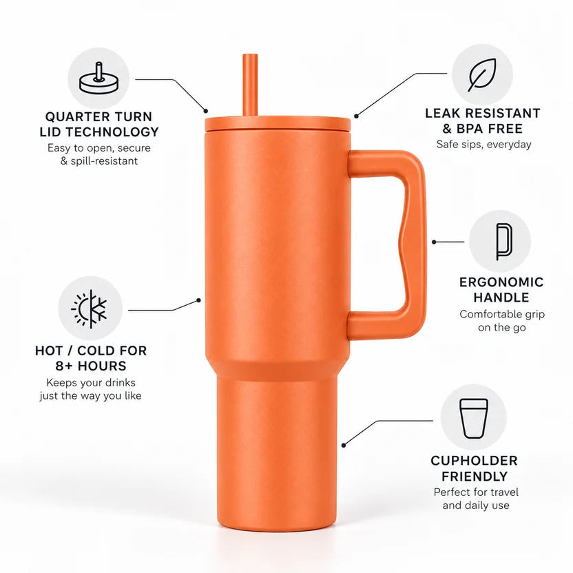 Thirst Trap Stainless Steel Tumbler with Steel Straw (Orange)