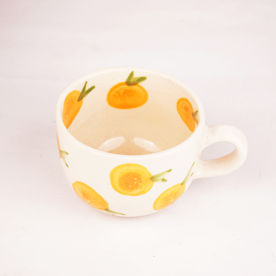 Orange Fruit Print Ceramic Mug – Cute Aesthetic Coffee Cup for Tea, Coffee & Home
