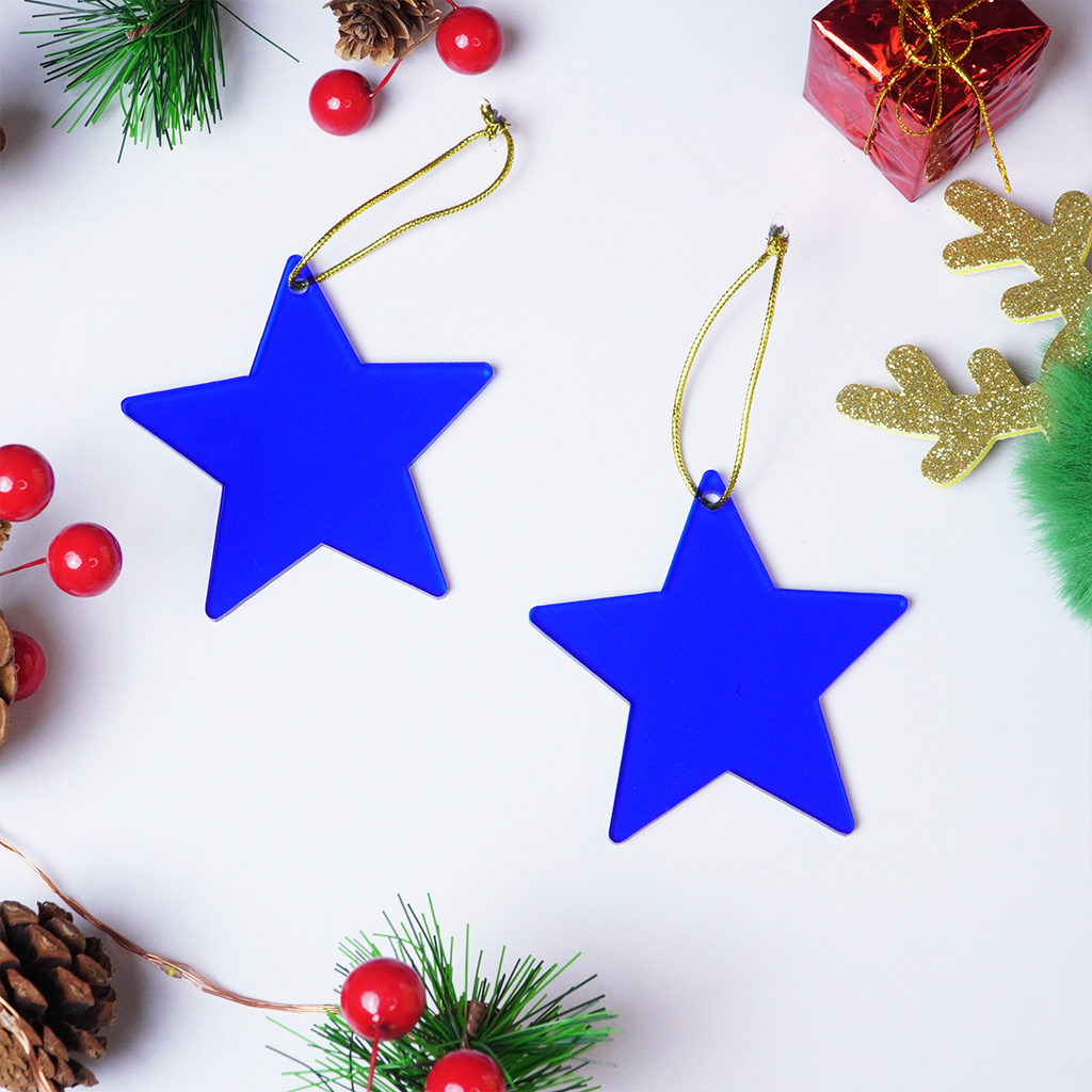 Blue Star designed Christmas Decoration Ornaments- Set of 2