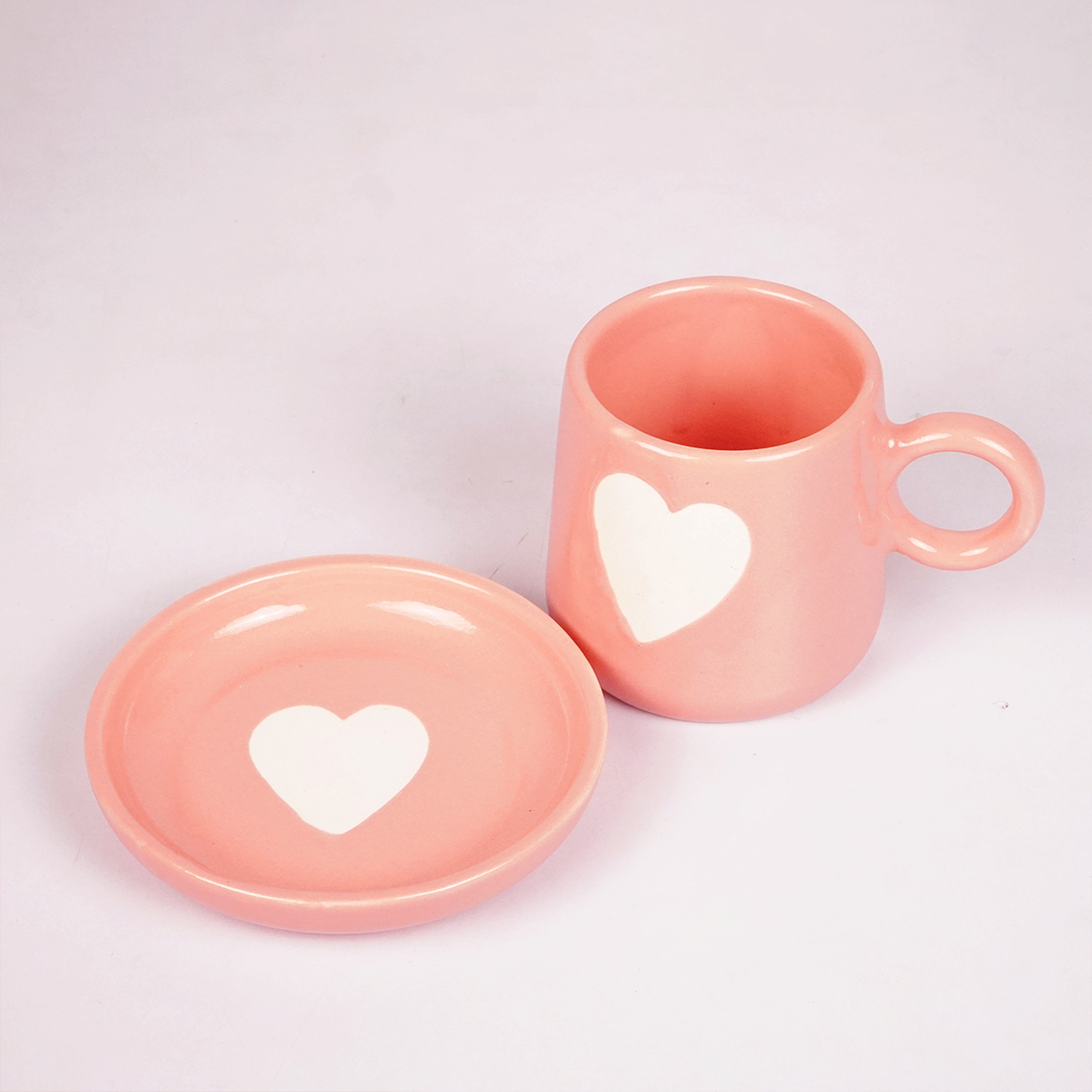 Pink Ceramic Heart Mug – Cute White Heart Print Coffee & Tea Cup