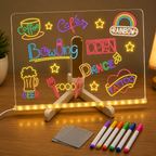 LED Acrylic Message Board – Reusable Neon Writing & Drawing Board with Color Markers