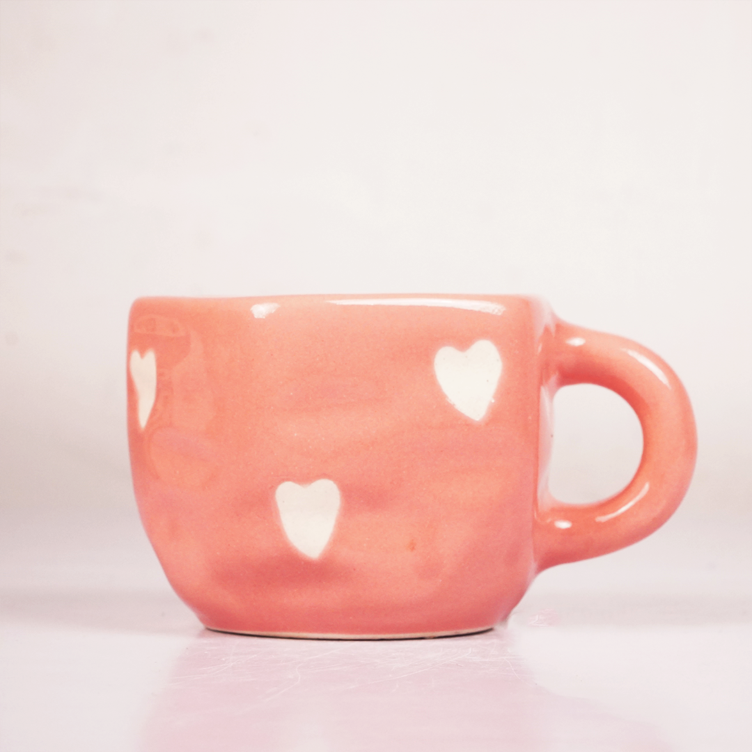 Peach Pink Ceramic Heart Mug with Saucer – Cute Aesthetic Coffee & Tea Cup Set