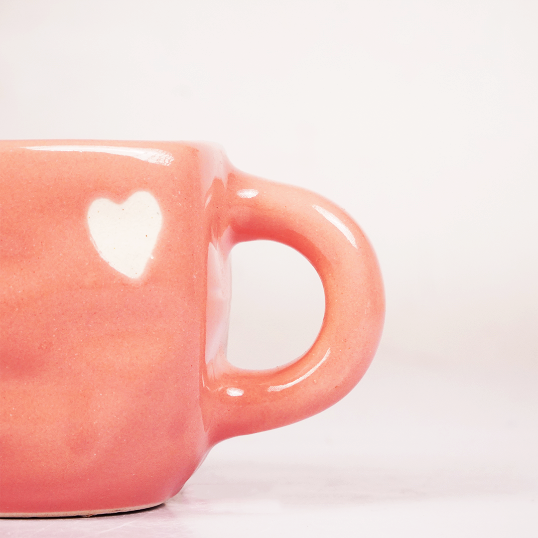 Peach Pink Ceramic Heart Mug with Saucer – Cute Aesthetic Coffee & Tea Cup Set