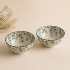 Boutique Ceramic Soup Bowl Set – Elegant Green Floral Bowls for Everyday Dining