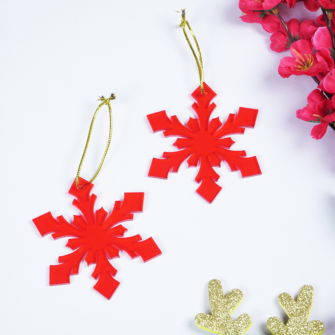 Red Snowflake Christmas Tree Hanging Ornaments - Set of 2
