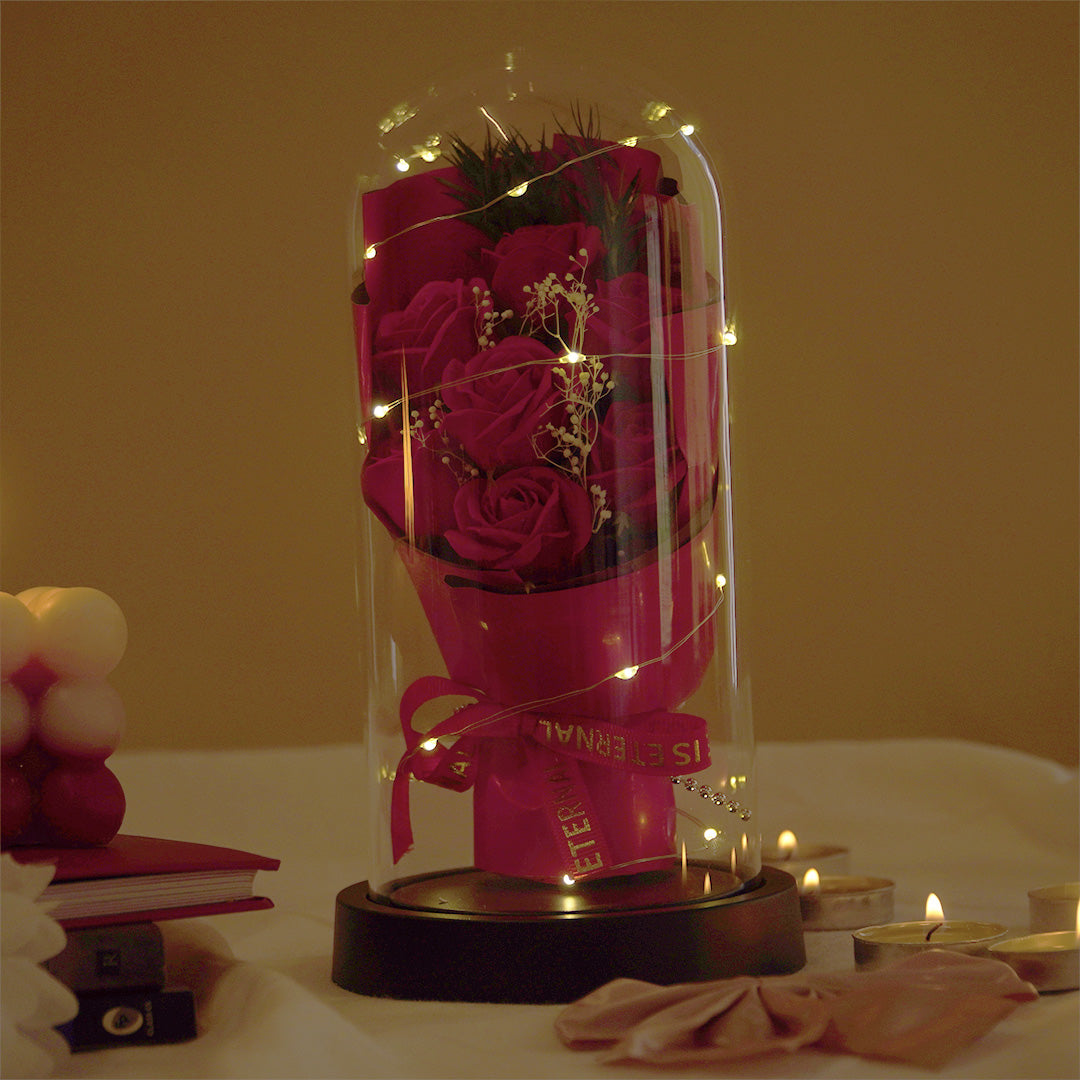 Forever Rose in Glass Dome Lamp