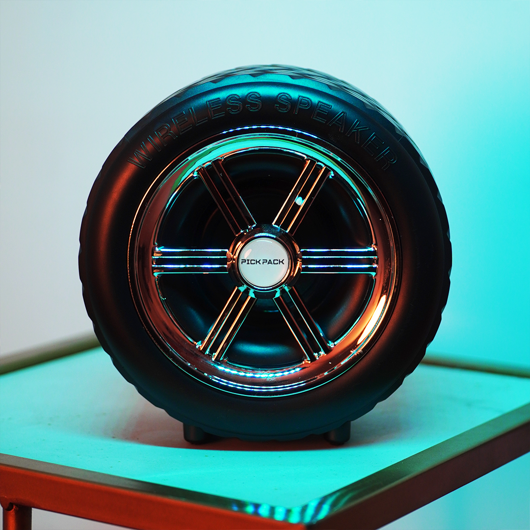 TurboWheel™ Wireless Bluetooth Speaker – Tire Design with Deep Bass & RGB Vibe Lights