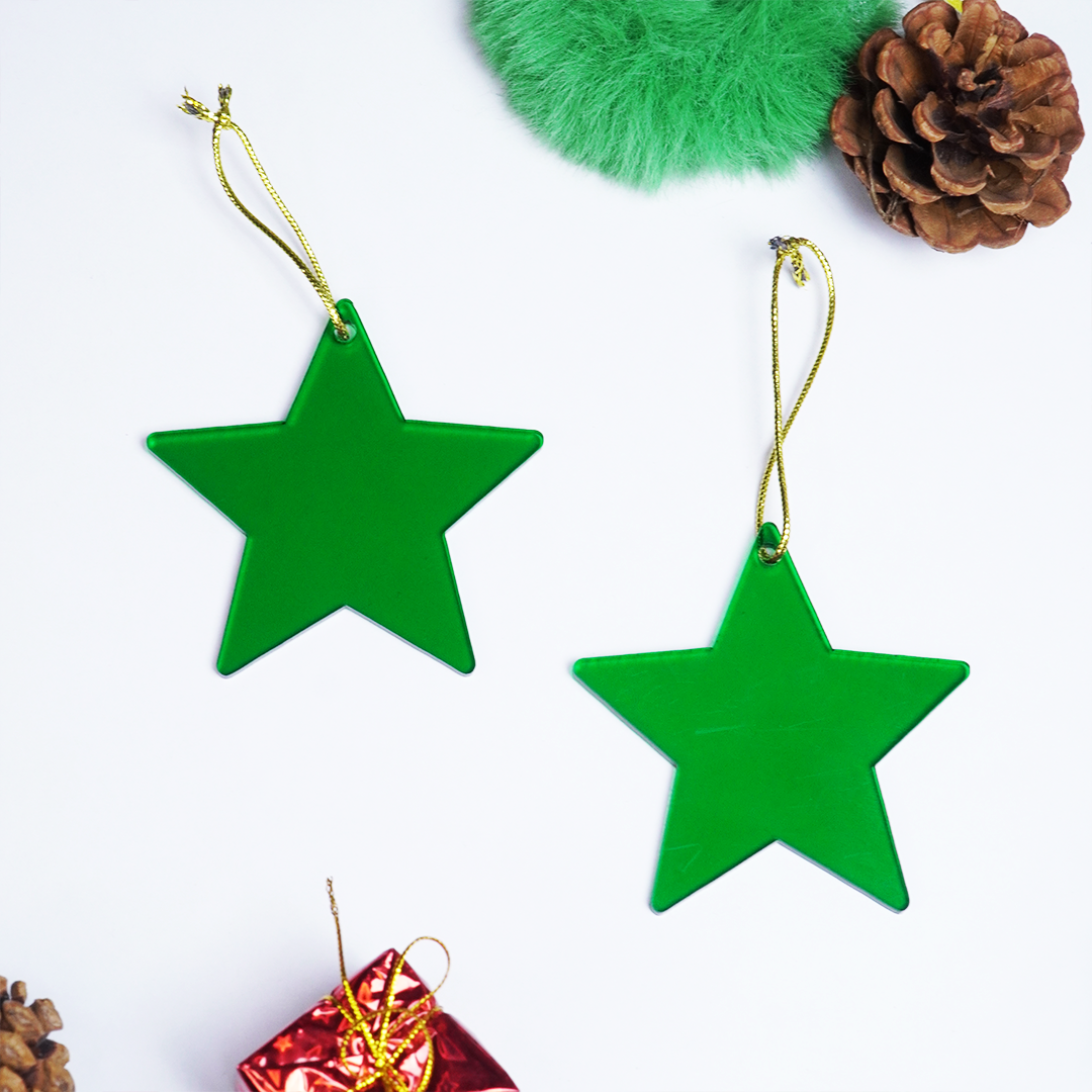 Green Star designed Christmas Decoration Ornaments- Set of 2