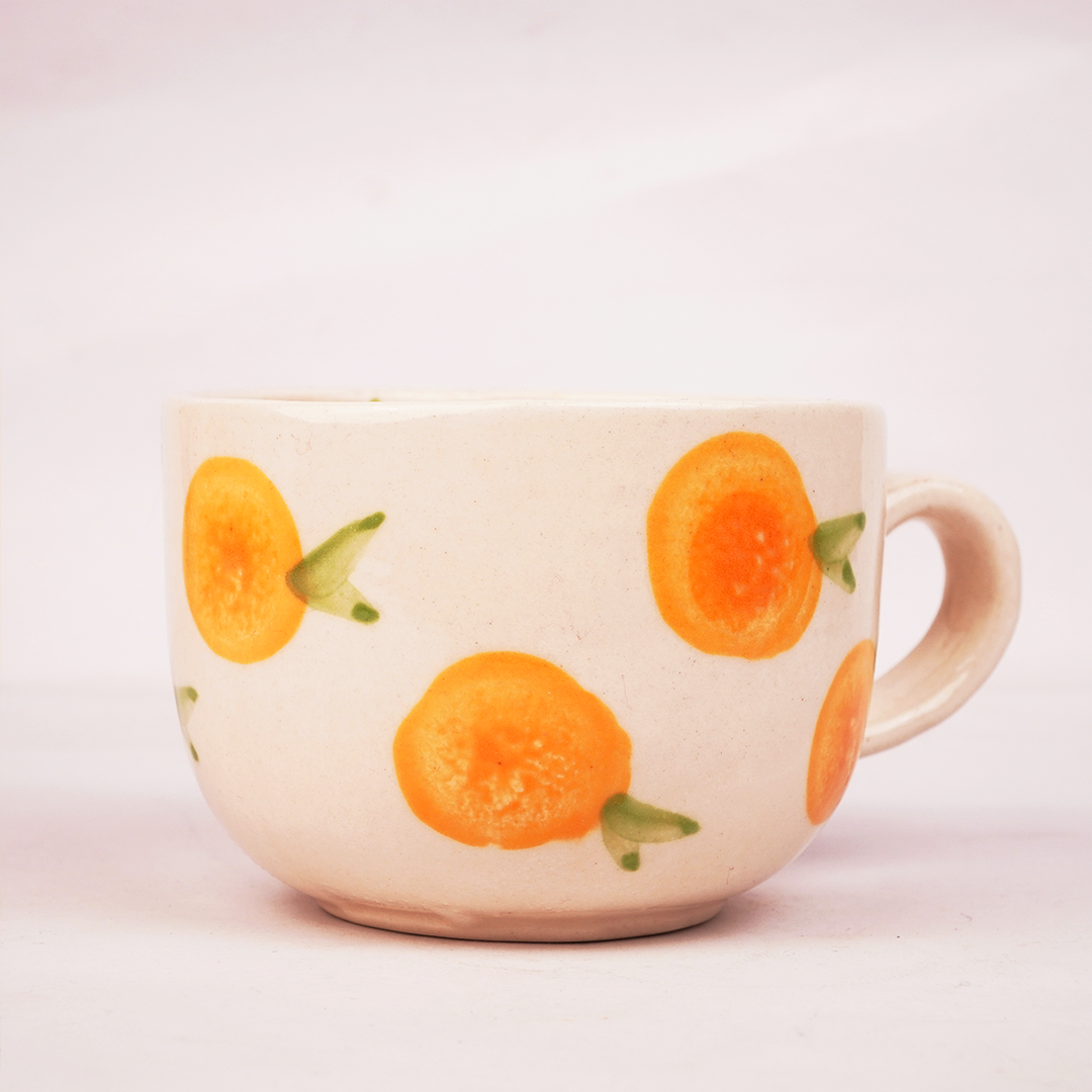 Orange Fruit Print Ceramic Mug – Cute Aesthetic Coffee Cup for Tea, Coffee & Home