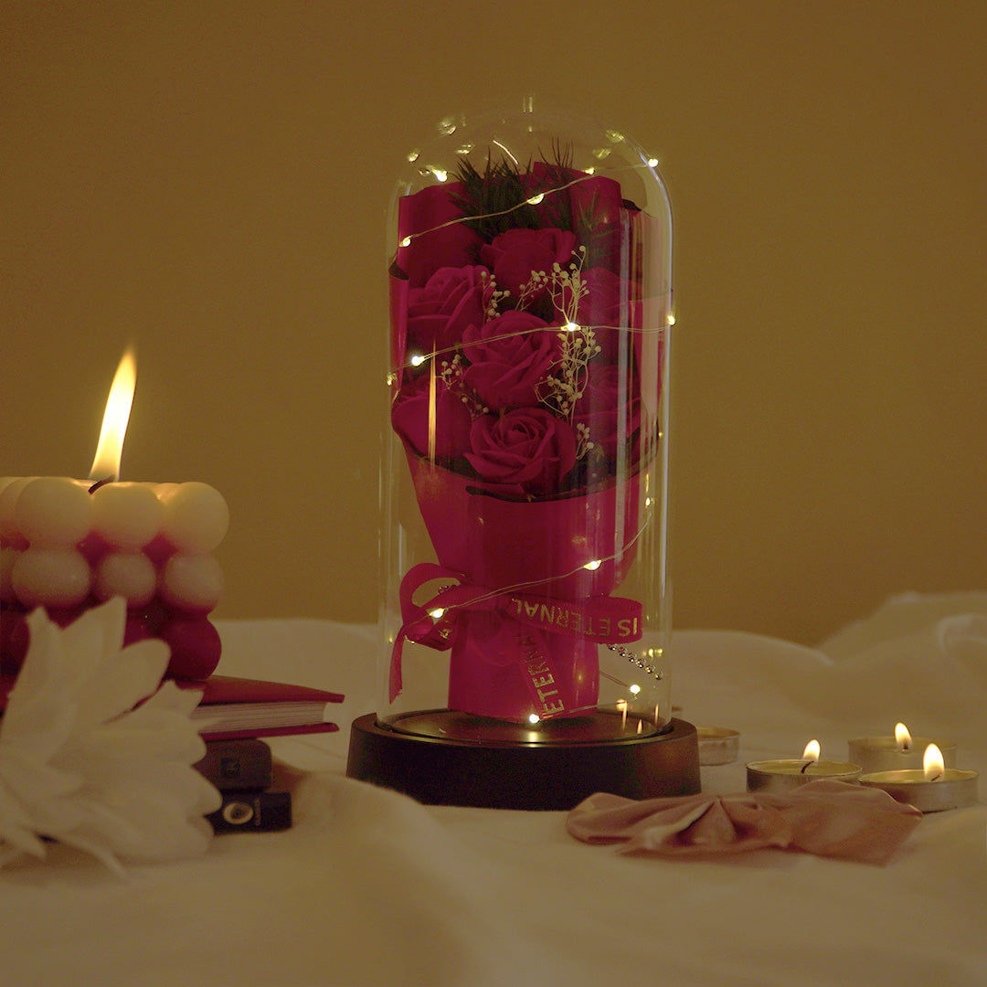 Forever Rose in Glass Dome Lamp