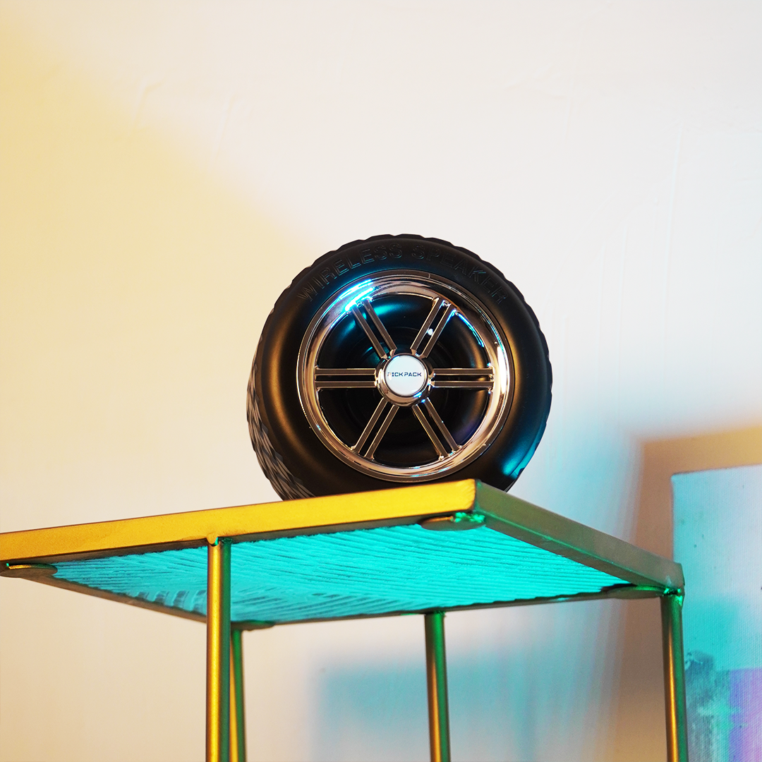 TurboWheel™ Wireless Bluetooth Speaker – Tire Design with Deep Bass & RGB Vibe Lights