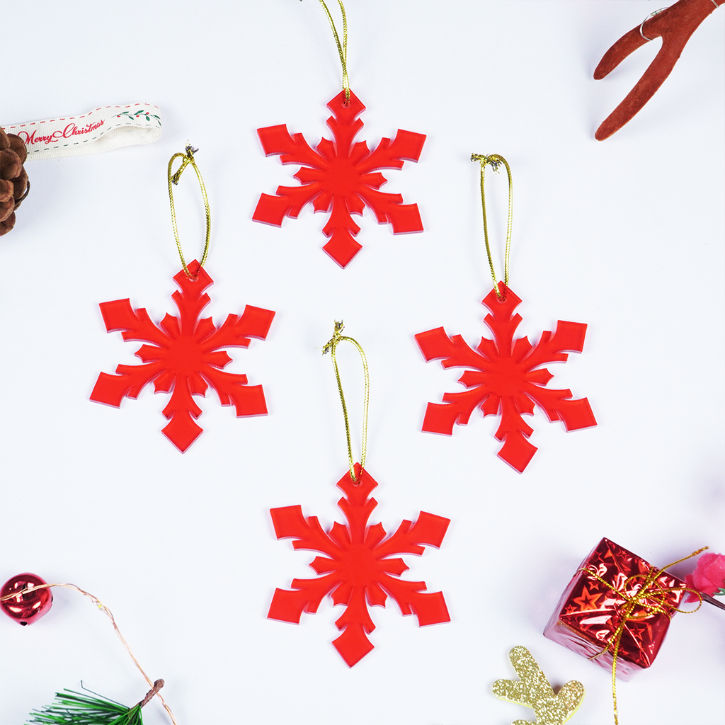 Red Snowflake Christmas Tree Hanging Ornaments - Set of 2