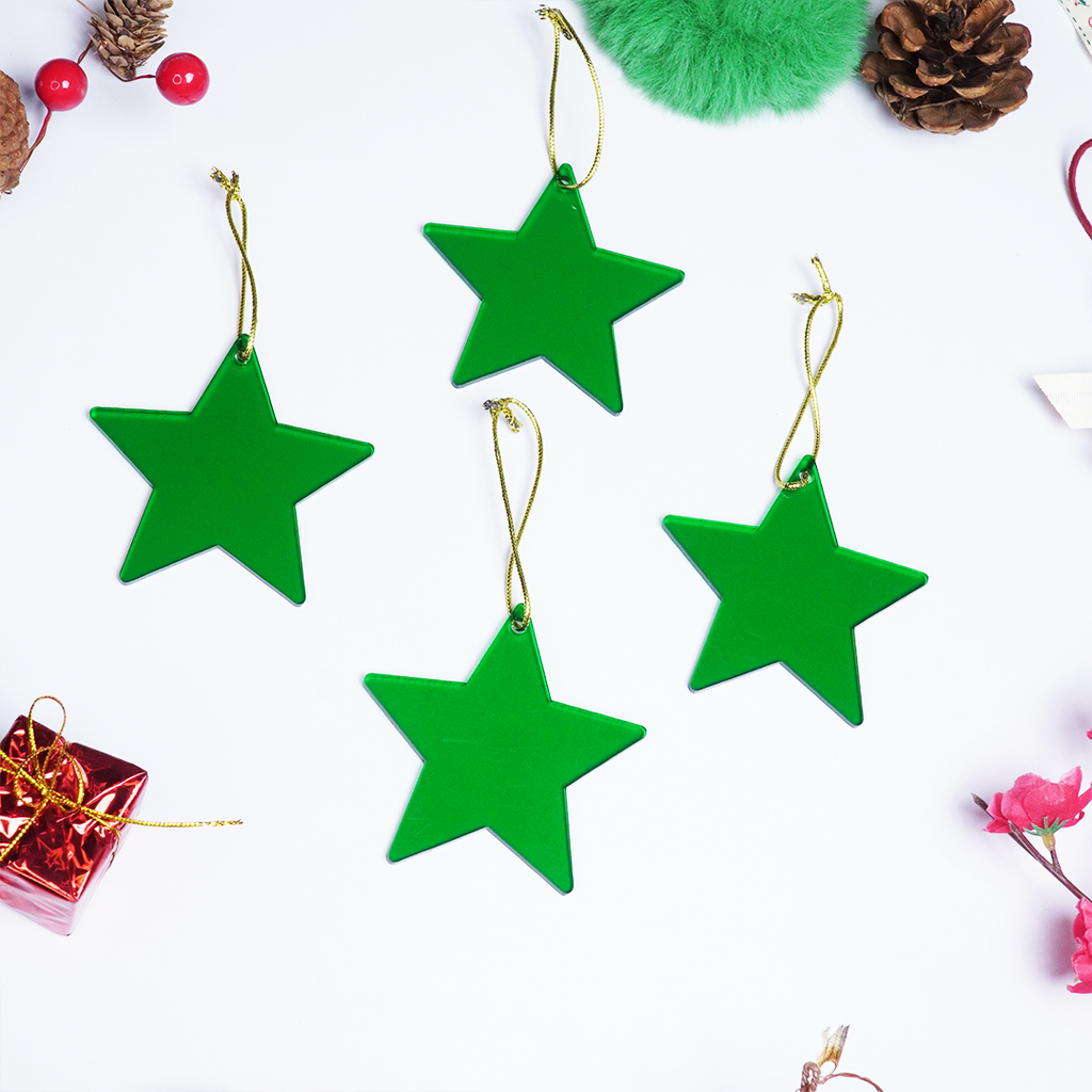 Green Star designed Christmas Decoration Ornaments- Set of 2