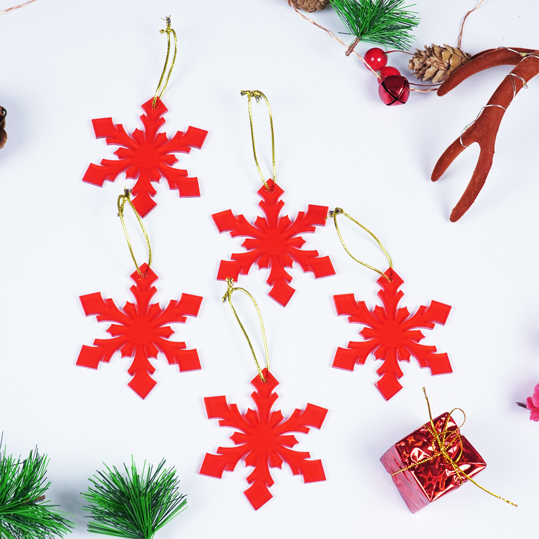 Red Snowflake Christmas Tree Hanging Ornaments - Set of 2