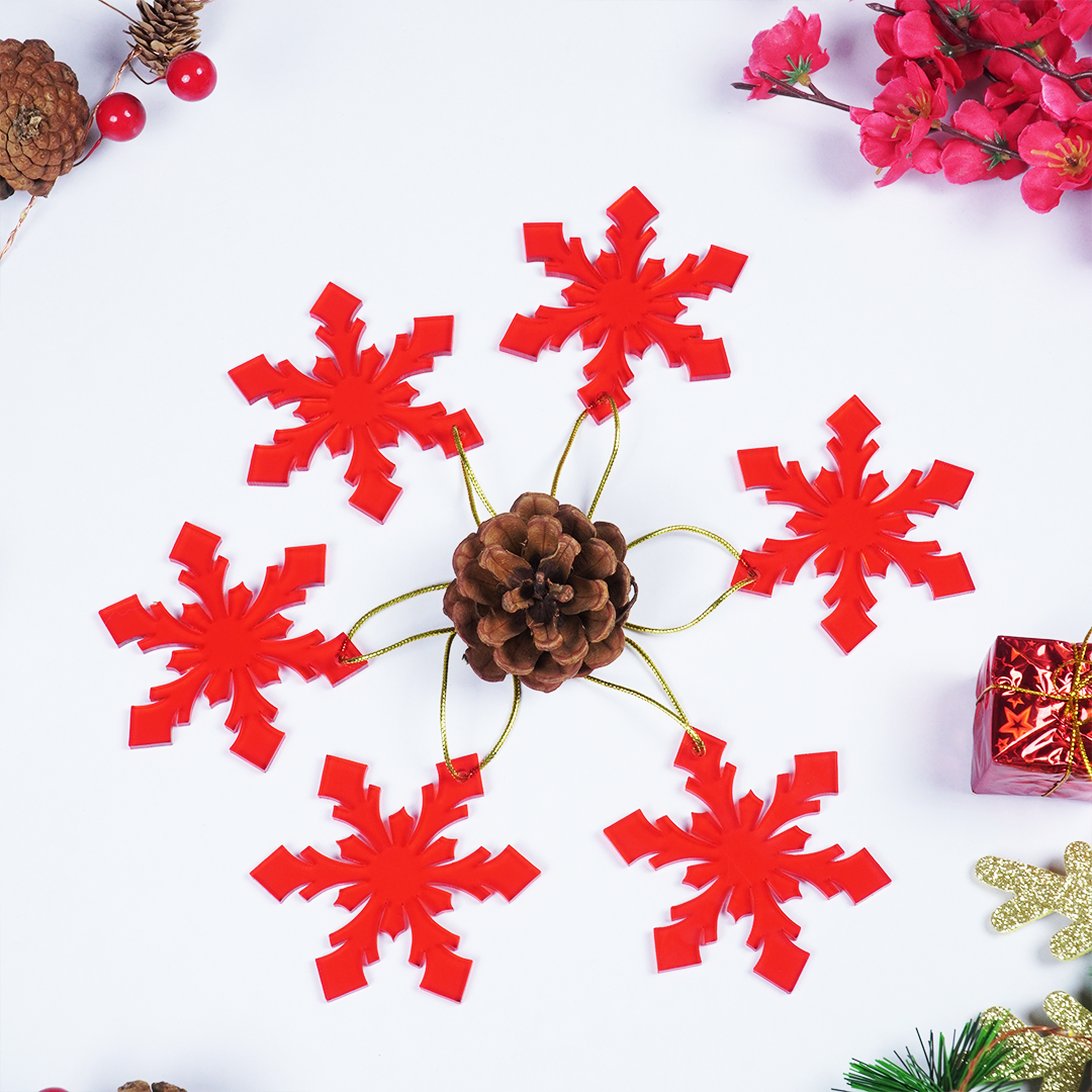 Red Snowflake Christmas Tree Hanging Ornaments - Set of 2