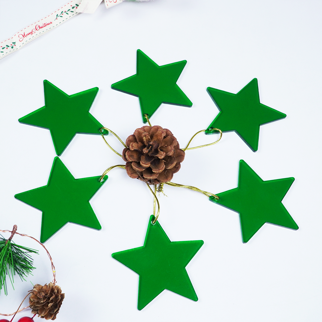 Green Star designed Christmas Decoration Ornaments- Set of 2
