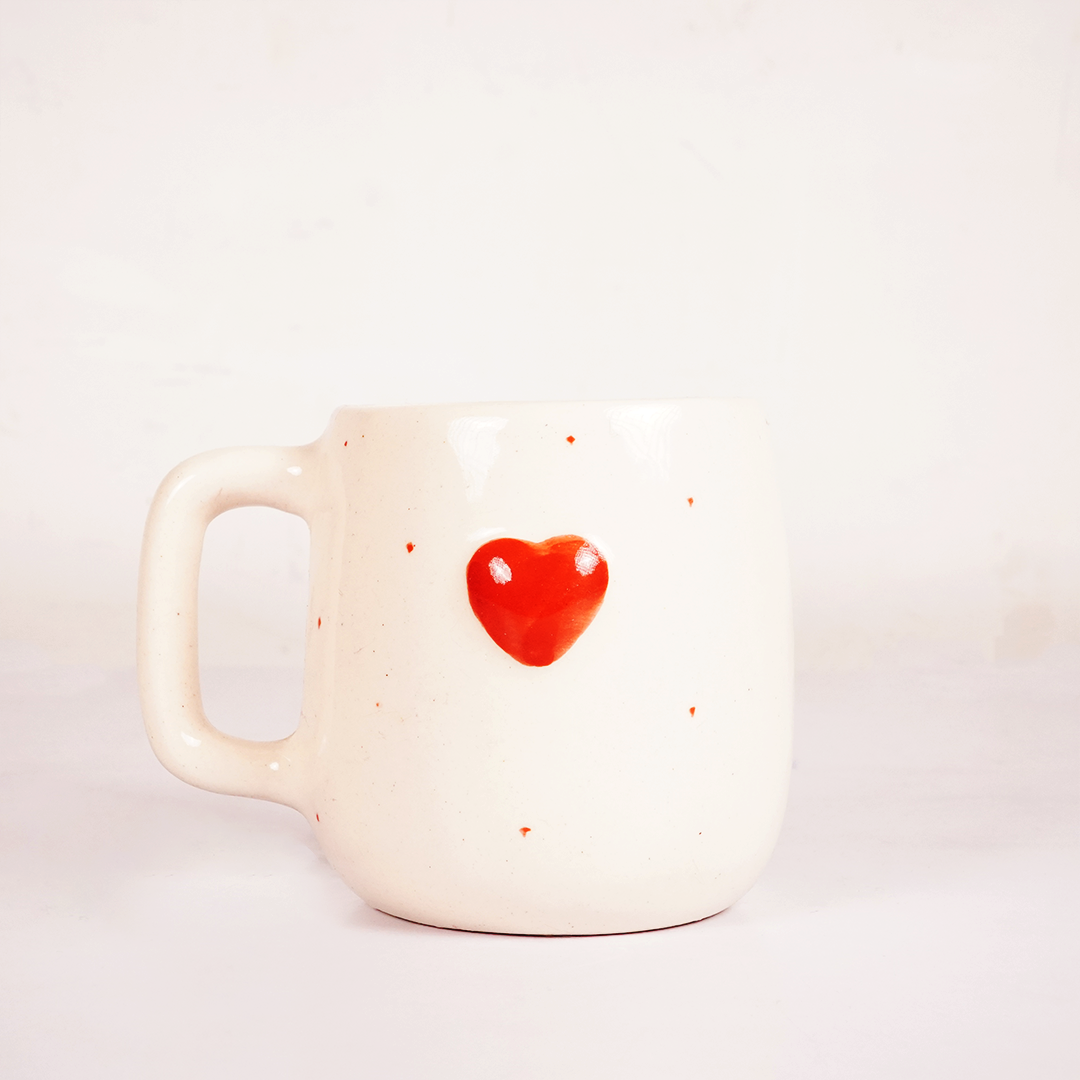 White Ceramic Heart Print Mug – Cute Red Heart Coffee & Tea Cup