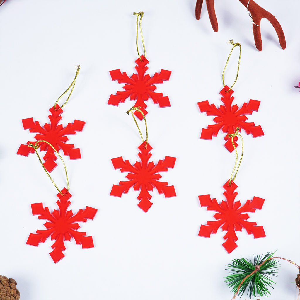 Red Snowflake Christmas Tree Hanging Ornaments - Set of 2