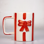 Ceramic Coffee Mug with Red Bow Design,