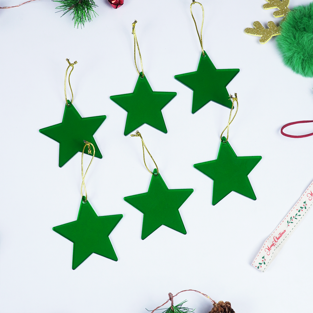 Green Star designed Christmas Decoration Ornaments- Set of 2