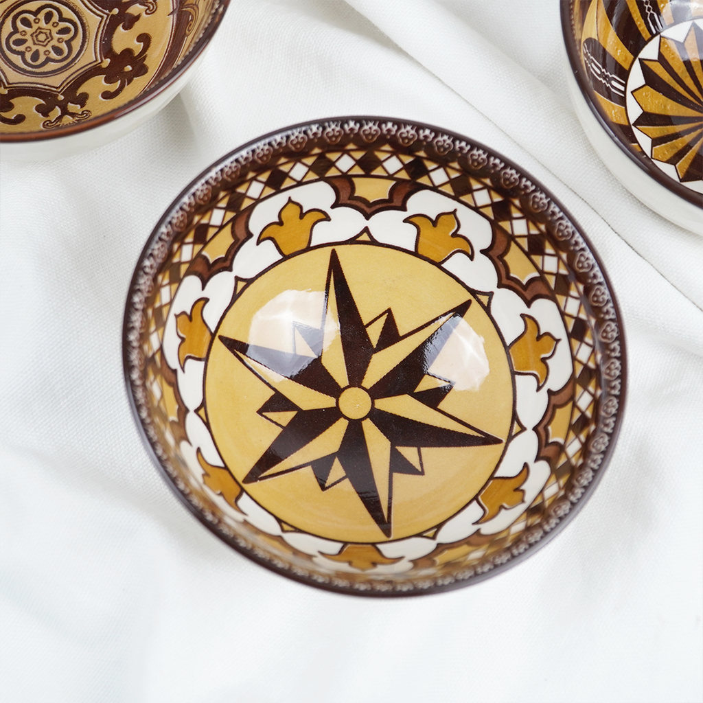Handcrafted Printed Ceramic Serving Bowls Set | Designer Snack, Dip & Dessert Bowls for Kitchen & Dining
