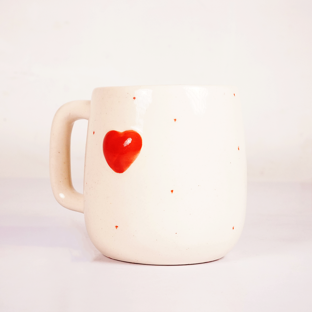 White Ceramic Heart Print Mug – Cute Red Heart Coffee & Tea Cup