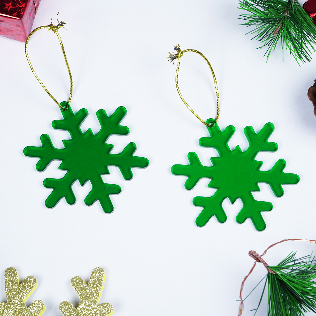 Green Snowflake Christmas Ornaments – Set of 2