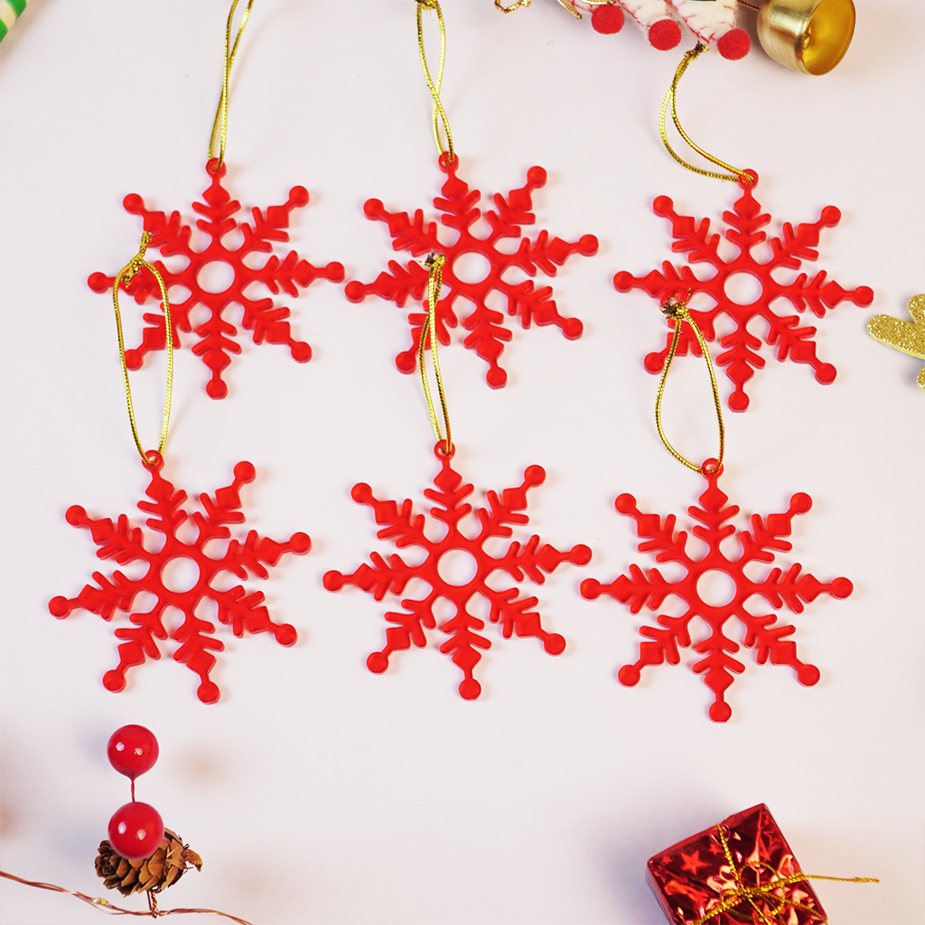 Set-2 Christmas Snowflake Ornaments – Red Hanging Decorations for Tree